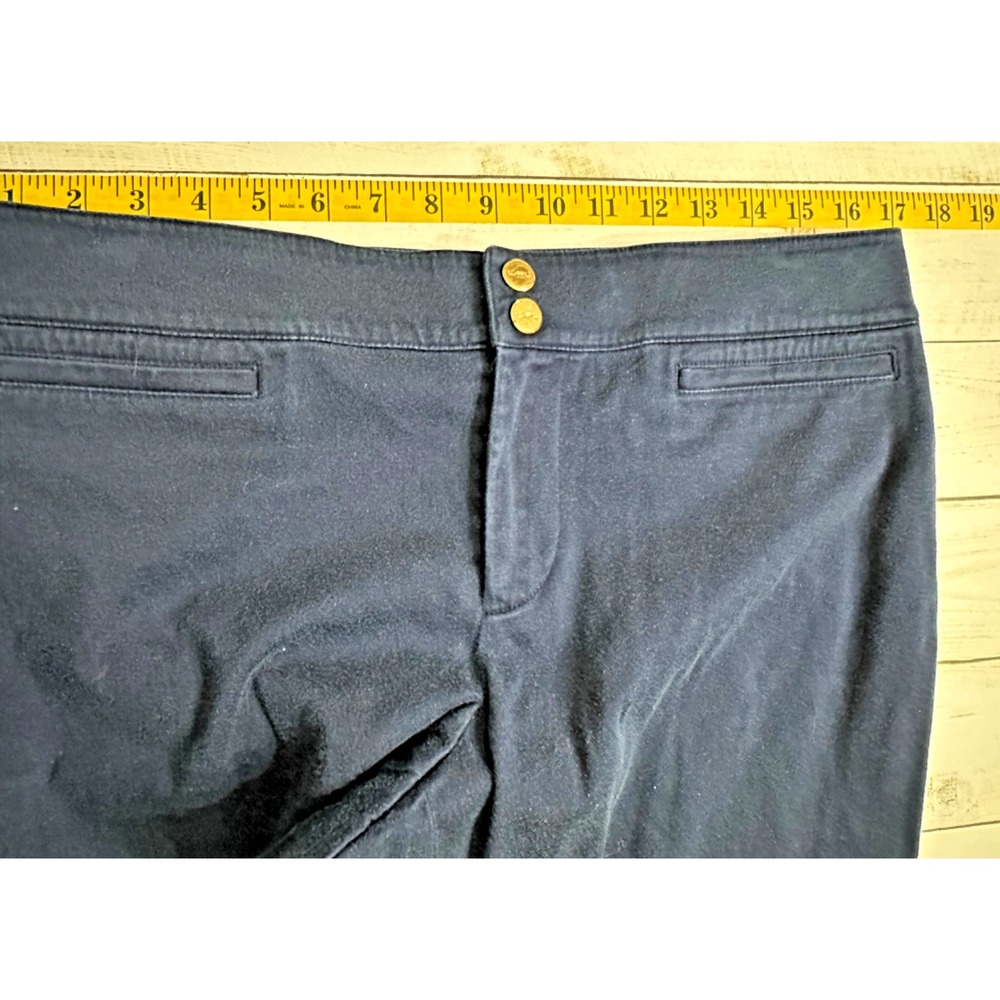 LRL Ralph Lauren Slim Blue Pants Size 10 Mid Rise Gold Buttons Career Casual - Picture 4 of 8